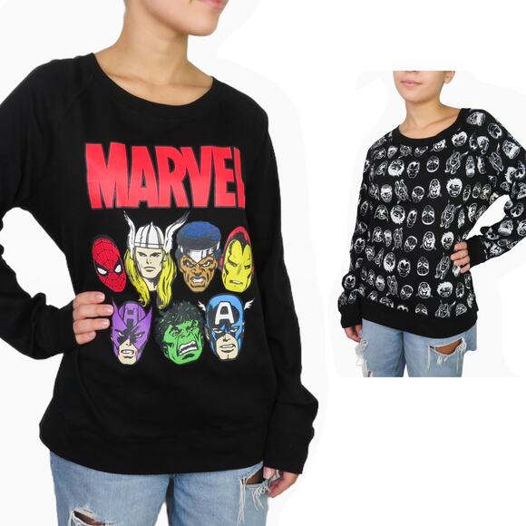 Marvel Super Hero Graphic Crewneck Sweatshirt Reversible Small Spiderman Hulk - Picture 7 of 14